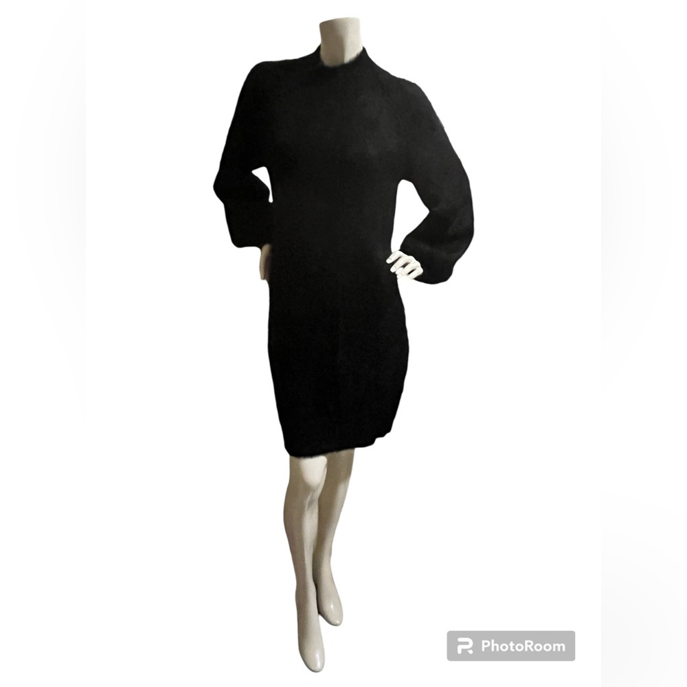 Bardot Fluffy Black Dress with Bell sleeves.